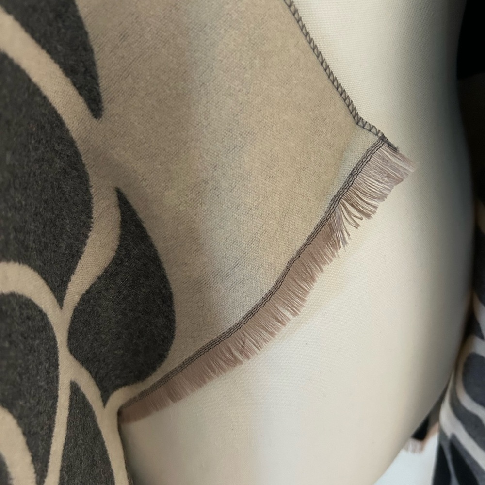 Cashmere Camellia Flower  Shawl in Black, Gray, and Tan - Picture 4 of 6